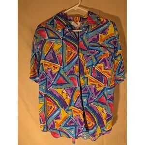 Vintage Tess Shirt Women's 10 Short Sleeve Geometric Print Made Hong Kong